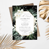 トロピカルパーム結婚&ホワイトフローラのV2B LNMブラック 招待状