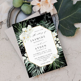 トロピカルパーム結婚&ホワイトフローラのV2B LNMブラック 招待状