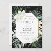 トロピカルパーム結婚&ホワイトフローラのV2B LNMブラック 招待状 (正面)