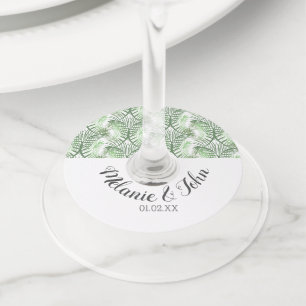 トロピカルパーム葉の木の名前 – カップル ワイングラスタグ