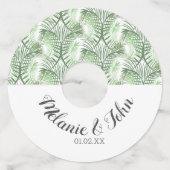 トロピカルパーム葉の木の名前 – カップル ワイングラスタグ (正面)