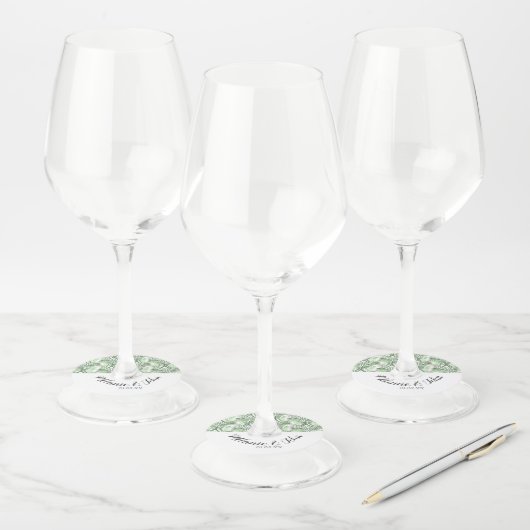 トロピカルパーム葉の木の名前 – カップル ワイングラスタグ (セット)