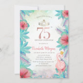 トロピカルパーム葉スハイビスカスピンクフラミンゴ75th 招待状 (正面)