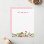 トロピカルパーム葉スピンクフラミンゴ名前をカスタムする ノートカード (正面/裏面インサイチュ)