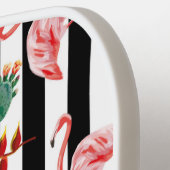 トロピカルパーム葉スフラミンゴサボスブラック&ホワイト ピックルボールラケット (左詳細)