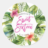 トロピカルパーム葉ス・スウィート16パーティー・シール ラウンドシール (正面)