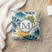 トロピカルパーム葉ズゴールデンパイナップルモノグラム クッション (ブランケット)