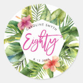 トロピカルパーム葉ズ80th birthday party sticker ラウンドシール (正面)