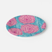 トロピカルパーム葉ズ&ピンクフラワーズ紙プレート ペーパープレート (アングル)