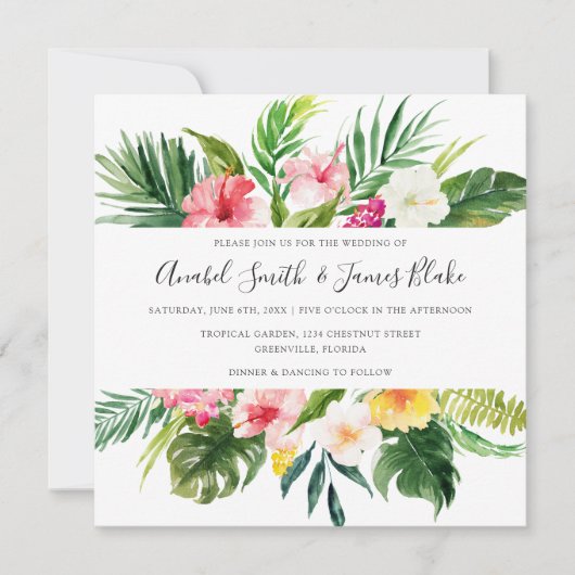 トロピカルパーム葉バナフローラ結婚ズ 招待状 (正面)
