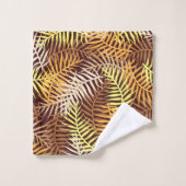 トロピカルパーム葉パタ茶イエローシダ バスタオルセット (ウォッシュタオル)