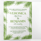 トロピカルパーム葉ビーチ結婚式スイート 三つ折り招待状 (内部最初)