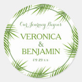 トロピカルパーム葉ビーチ結婚式 ラウンドシール (正面)