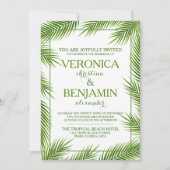 トロピカルパーム葉ビーチ結婚式 招待状 (正面)