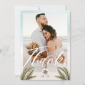 トロピカルパーム葉フォトパームツリーモノグラム サンキューカード (正面)