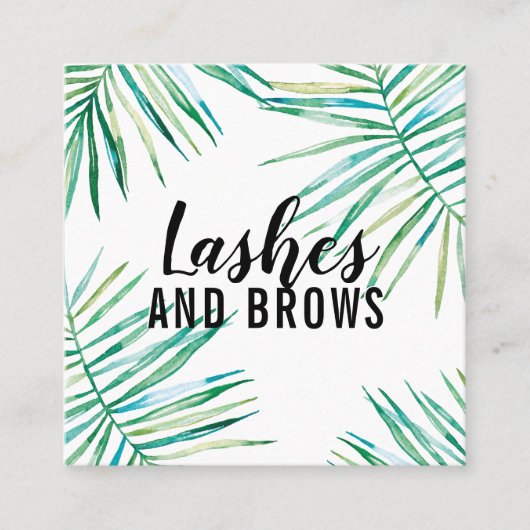 トロピカルパーム葉モダン水色植物学 スクエア名刺 (正面)