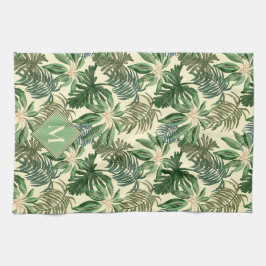 トロピカルパーム葉モノグラム キッチンタオル