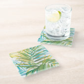 トロピカルパーム葉 ガラスコースター (アングル)