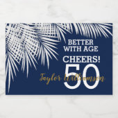 トロピカルパーム誕生日ネイビーブルーミニ スパークリングワインラベル (シングルラベル)