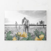 トロピカルパーム赤面ピンク金ゴールドパイナップル結婚ズ 三つ折り招待状 (カバー)