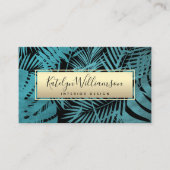 トロピカルパーム金ゴールドティール(緑がかった色)エレガントスクリプトタイポグラフィ 名刺 (正面)