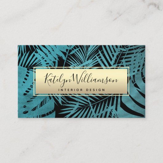 トロピカルパーム金ゴールドティール（緑がかった色）エレガントスクリプトタイポグラフィ 名刺 (正面)