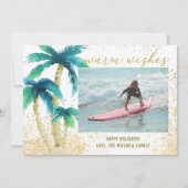 トロピカルパーム金ゴールド温かい願いクリスマスの写真 シーズンカード (正面)