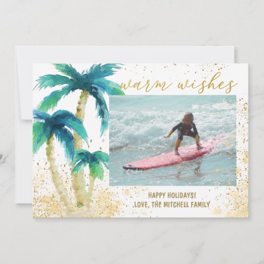 トロピカルパーム金ゴールド温かい願いクリスマスの写真 シーズンカード (正面)