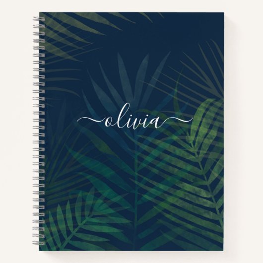 トロピカルパーム離れズノートブック – Dark Green Jungle ノートブック (正面)