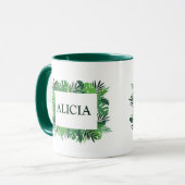 トロピカルパーム離れフレーム名前をカスタムする マグカップ (正面左)