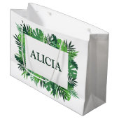 トロピカルパーム離れフレーム名前をカスタムする ラージペーパーバッグ (正面アングル)