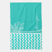 トロピカルパーム；アクアカラーシェブロン キッチンタオル (縦)