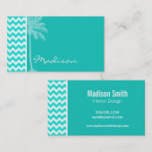 トロピカルパーム；アクアカラーシェブロン 名刺 (正面/裏面)