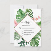 トロピカルパーム ウォーターカラージオメトリック結婚式出欠確認 招待状 (正面)