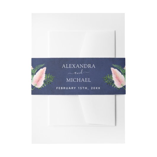 トロピカルパーム ハワイアン ネイビーブルー ウェディング 招待状ベリーバンド (正面例)