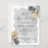 トロピカルパーム ブラック ホワイト ゴールド 50歳の誕生日 招待状 (正面)