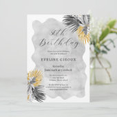 トロピカルパーム ブラック ホワイト ゴールド 50歳の誕生日 招待状 (スタンド正面)