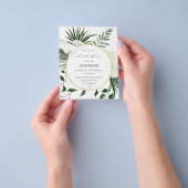 トロピカルパーム＆ホワイトフラワーのブライダルシャワー　マット紙の招待状 チラシ (手)