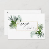 トロピカルパーム&ホワイトフローラと食事RSVPカード3 出欠カード (正面/裏面)