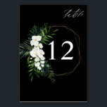 トロピカルパーム&ホワイトフローラテーブル番号 – 黒 テーブルナンバー<br><div class="desc">トロピカルパーム結婚&ホワイトフローラテーブル番号カードと黒い背景でパーティーテーブルをドレスアップ。金ゴールド色彩の鮮やかのtouchを持つ手の水の色の花模様と熱帯の緑は、これらの表の番号を完了した。値段なしで手に入れカスタムる事が出来るのはに近い。今日の私たちのテンプレートであなたのテーブル番号を迅速に作成するために訪問。</div>