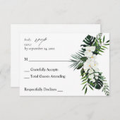 トロピカルパーム&ホワイトフローラノミールRSVP 出欠カード (正面/裏面)