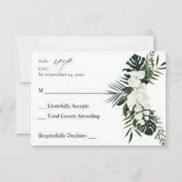 トロピカルパーム&ホワイトフローラノミールRSVP 出欠カード