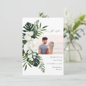 トロピカルパーム&ホワイトフローラ日付写真を保存 セーブザデート (スタンド正面)