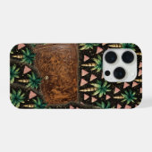 トロピカルパーム&レザーウォレット柄iPhone 15ケース iPhoneケース (裏面横)