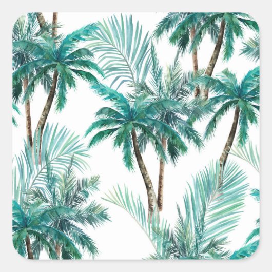 トロピカルパーム:水色ジャングルパターン。 スクエアシール (正面)