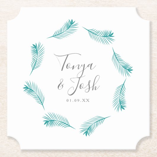 トロピカルパ葉ームの円形ロ結婚ゴ ペーパーコースター (正面)