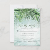 トロピカルパ葉ームの水の色の結婚緑 出欠カード (正面)