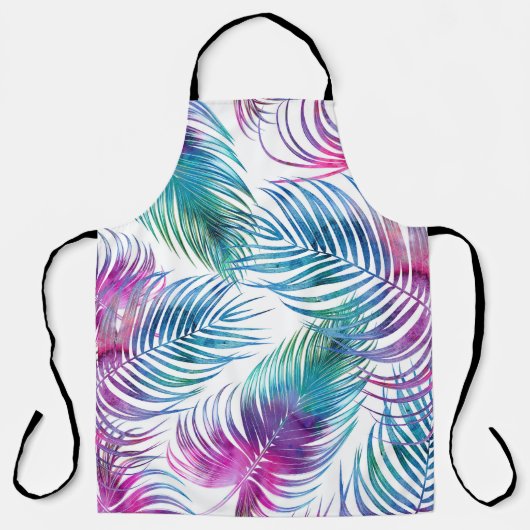 トロピカルパ葉ームの花、水色の花のパターン。 エプロン (正面)