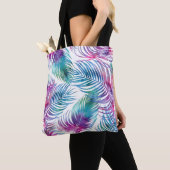 トロピカルパ葉ームの花、水色の花のパターン。 トートバッグ (クローズアップ)