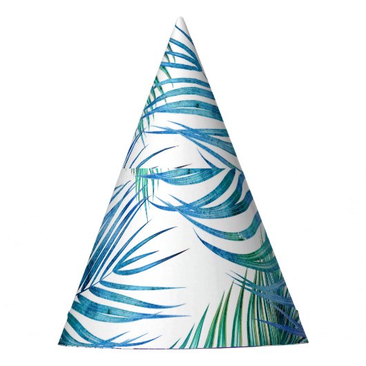 トロピカルパ葉ームの花、水色の花のパターン。 パーティーハット (正面)